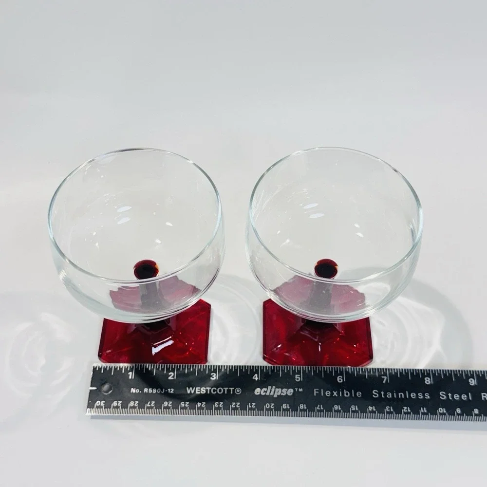 Vintage Ruby Red Pressed Glass Stemmed Wine Cocktail Glasses
